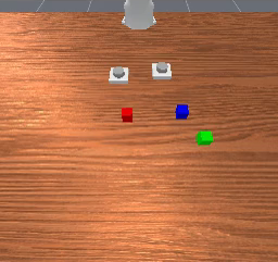 Step 0: the red and green cubes are visible before being covered.